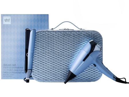 ghd Limited Edition Chronos Flat Iron Hair Straightener & Helios Hair Dryer Icy Blue Deluxe Gift Set For Cheap